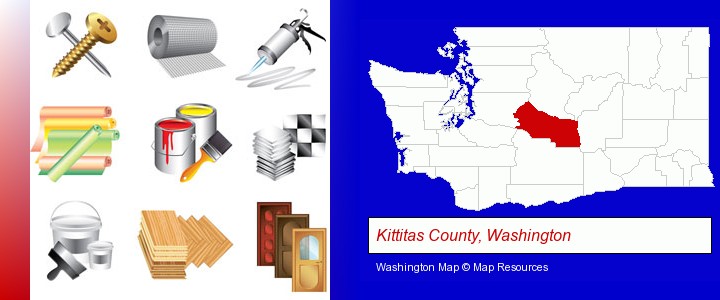 representative building materials; Kittitas County, Washington highlighted in red on a map