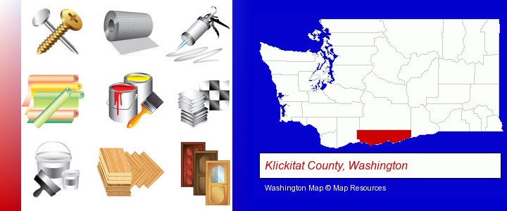 representative building materials; Klickitat County, Washington highlighted in red on a map