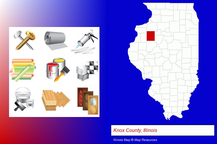 representative building materials; Knox County, Illinois highlighted in red on a map