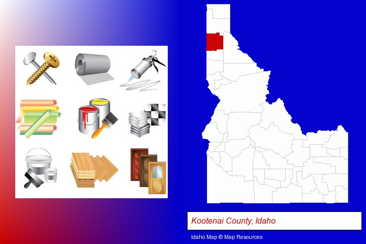 representative building materials; Kootenai County, Idaho highlighted in red on a map