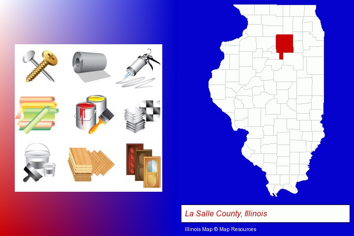 representative building materials; La Salle County, Illinois highlighted in red on a map