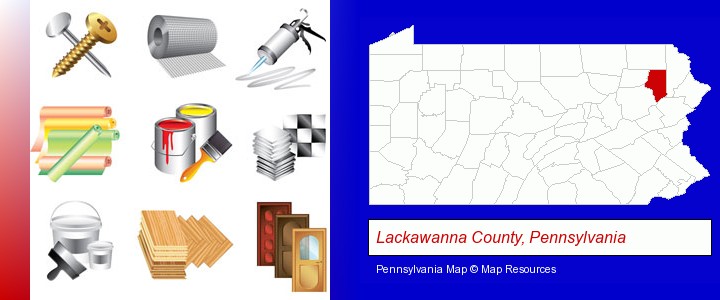 representative building materials; Lackawanna County, Pennsylvania highlighted in red on a map