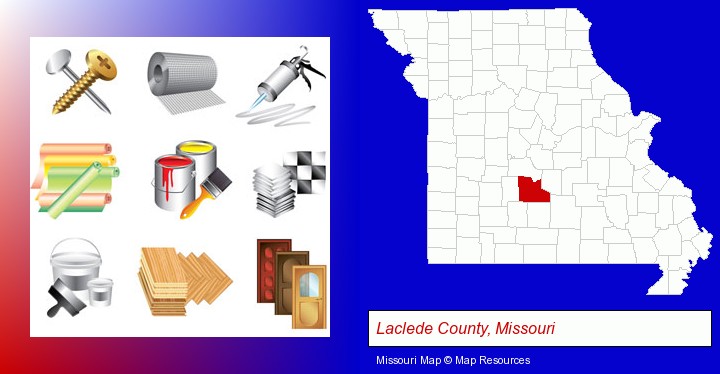 representative building materials; Laclede County, Missouri highlighted in red on a map