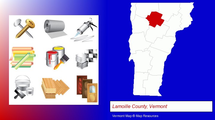 representative building materials; Lamoille County, Vermont highlighted in red on a map