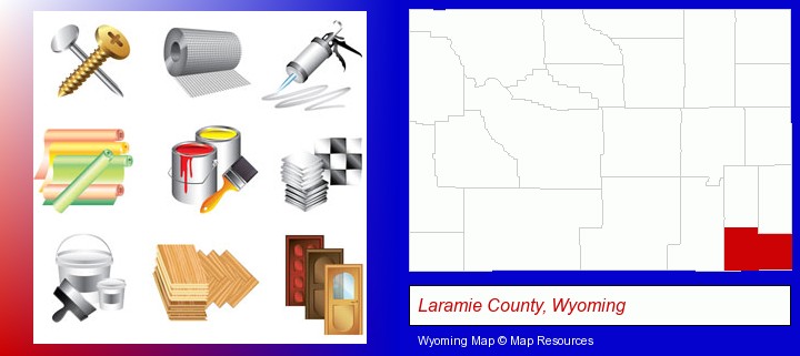 representative building materials; Laramie County, Wyoming highlighted in red on a map