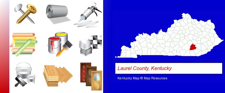 representative building materials; Laurel County, Kentucky highlighted in red on a map