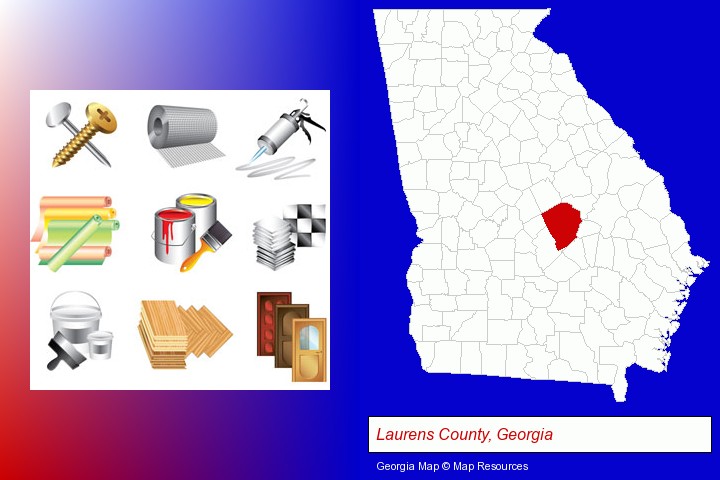 representative building materials; Laurens County, Georgia highlighted in red on a map