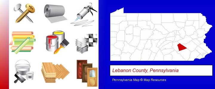 representative building materials; Lebanon County, Pennsylvania highlighted in red on a map