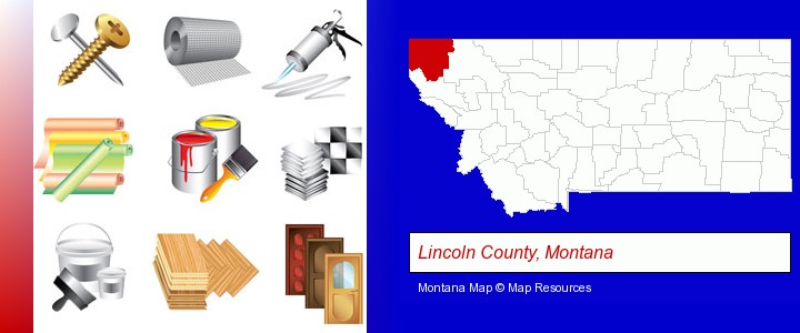 representative building materials; Lincoln County, Montana highlighted in red on a map