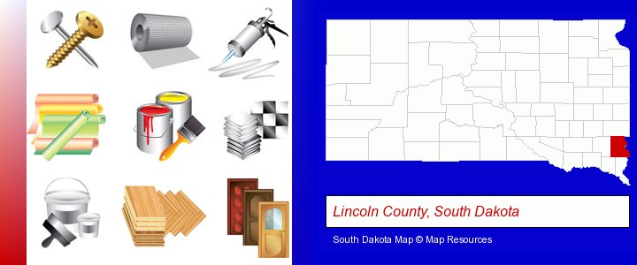 representative building materials; Lincoln County, South Dakota highlighted in red on a map