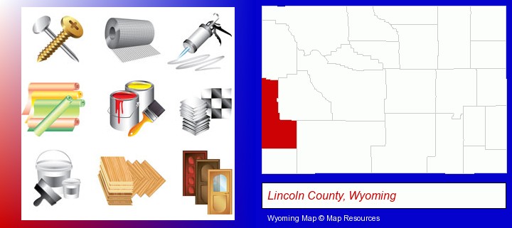 representative building materials; Lincoln County, Wyoming highlighted in red on a map