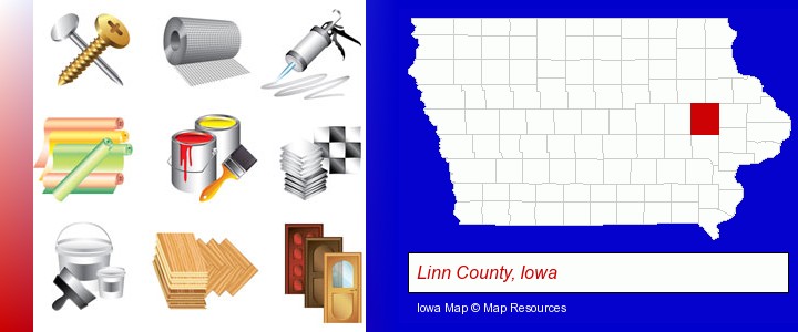 representative building materials; Linn County, Iowa highlighted in red on a map