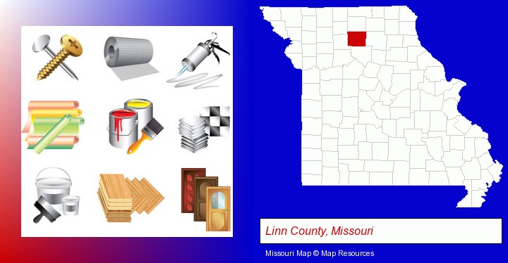 representative building materials; Linn County, Missouri highlighted in red on a map