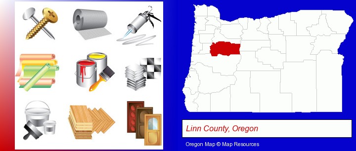 representative building materials; Linn County, Oregon highlighted in red on a map