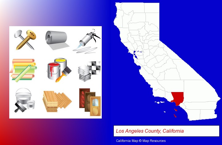 representative building materials; Los Angeles County, California highlighted in red on a map