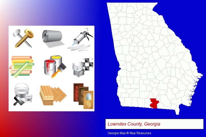 representative building materials; Lowndes County, Georgia highlighted in red on a map