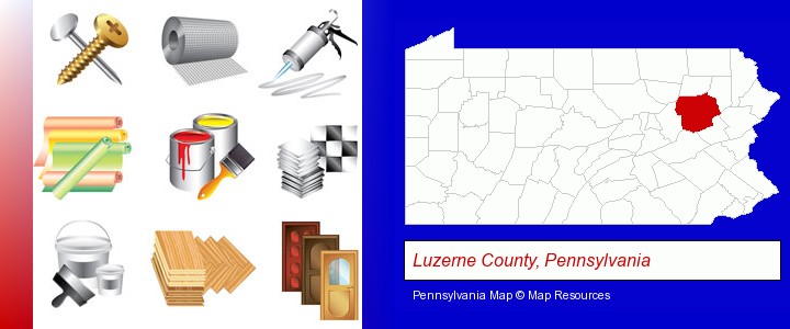 representative building materials; Luzerne County, Pennsylvania highlighted in red on a map