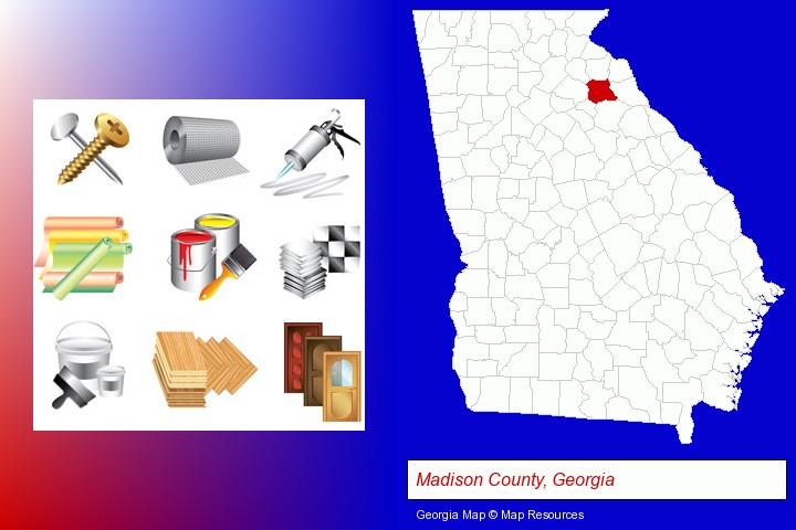 representative building materials; Madison County, Georgia highlighted in red on a map