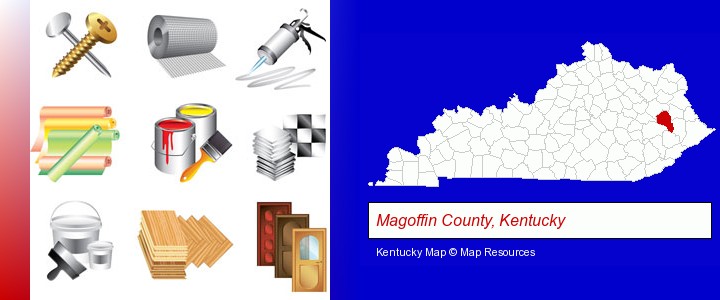 representative building materials; Magoffin County, Kentucky highlighted in red on a map