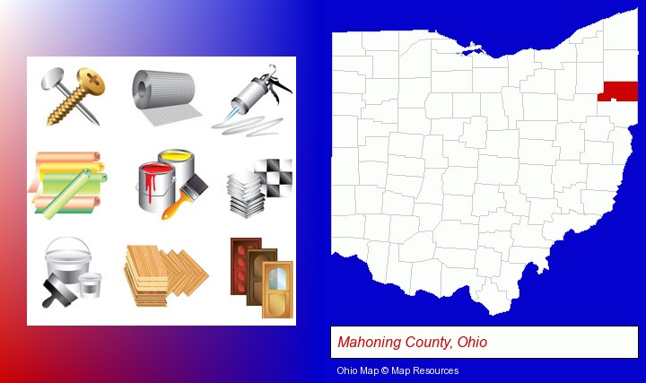 representative building materials; Mahoning County, Ohio highlighted in red on a map