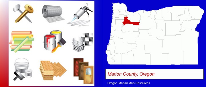 representative building materials; Marion County, Oregon highlighted in red on a map