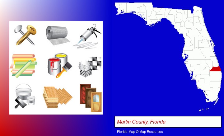 representative building materials; Martin County, Florida highlighted in red on a map