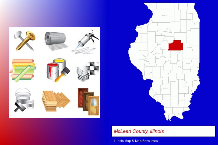 representative building materials; McLean County, Illinois highlighted in red on a map