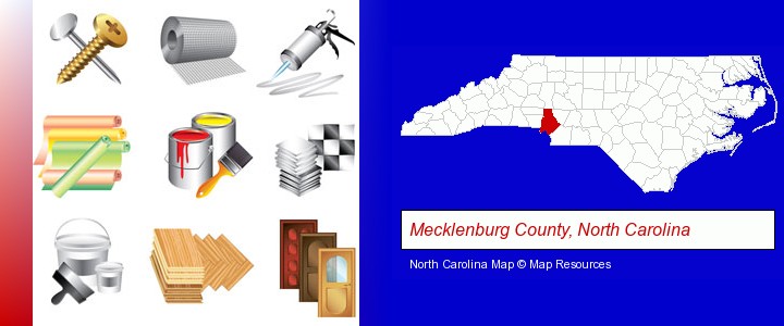 representative building materials; Mecklenburg County, North Carolina highlighted in red on a map