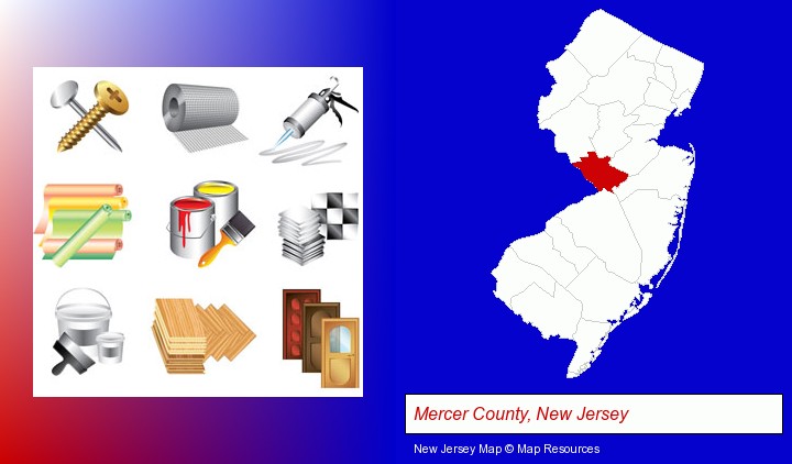 representative building materials; Mercer County, New Jersey highlighted in red on a map