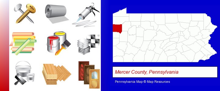representative building materials; Mercer County, Pennsylvania highlighted in red on a map