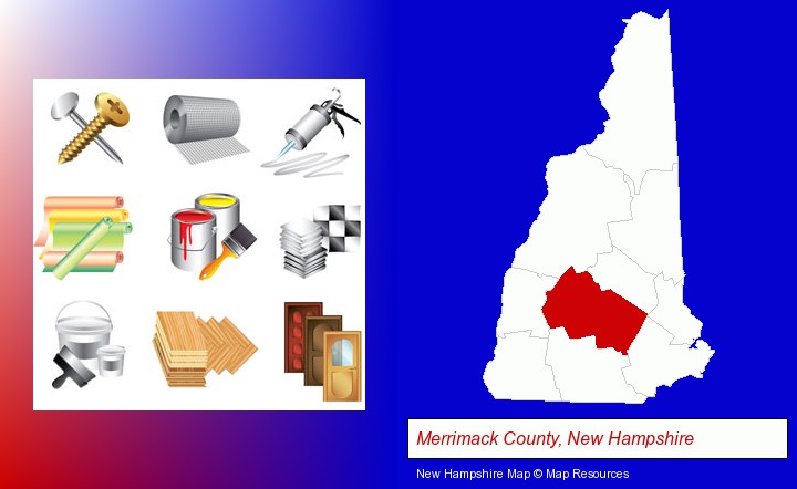 representative building materials; Merrimack County, New Hampshire highlighted in red on a map