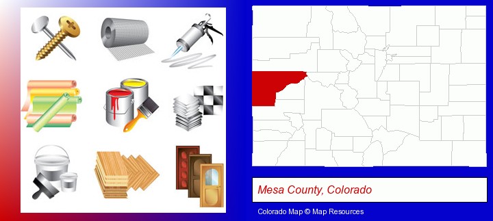 representative building materials; Mesa County, Colorado highlighted in red on a map