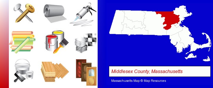 representative building materials; Middlesex County, Massachusetts highlighted in red on a map