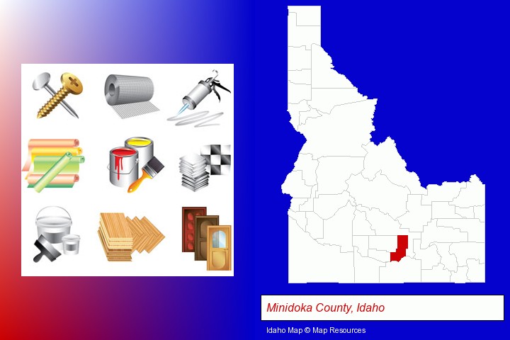 representative building materials; Minidoka County, Idaho highlighted in red on a map