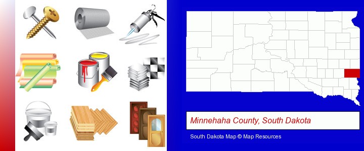 representative building materials; Minnehaha County, South Dakota highlighted in red on a map