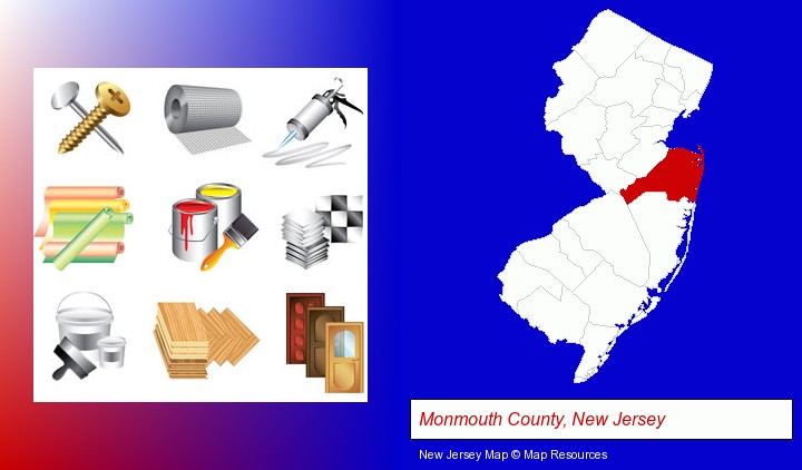 representative building materials; Monmouth County, New Jersey highlighted in red on a map