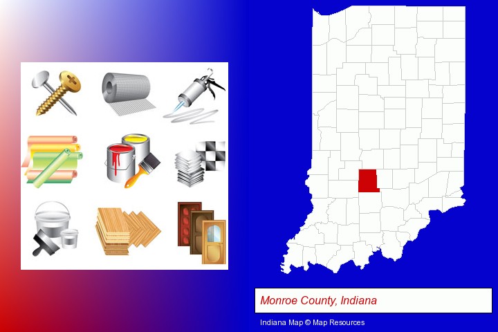 representative building materials; Monroe County, Indiana highlighted in red on a map
