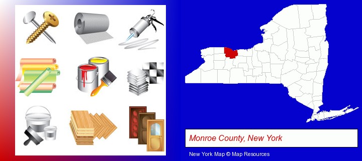 representative building materials; Monroe County, New York highlighted in red on a map