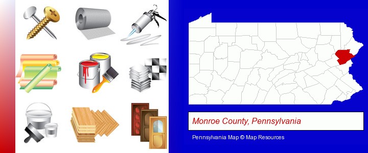 representative building materials; Monroe County, Pennsylvania highlighted in red on a map