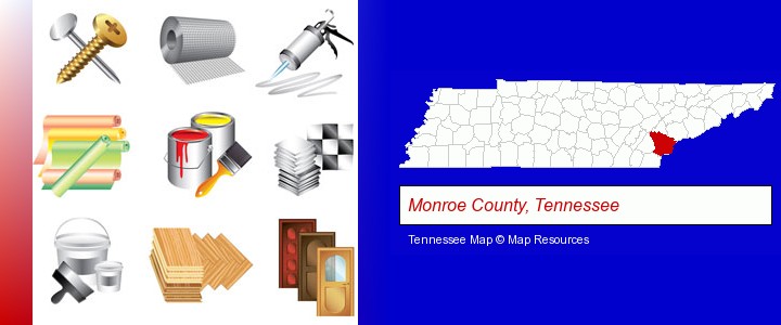 representative building materials; Monroe County, Tennessee highlighted in red on a map