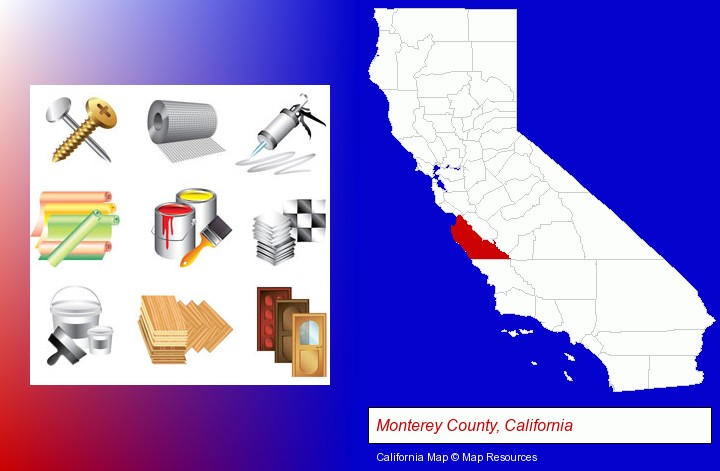 representative building materials; Monterey County, California highlighted in red on a map