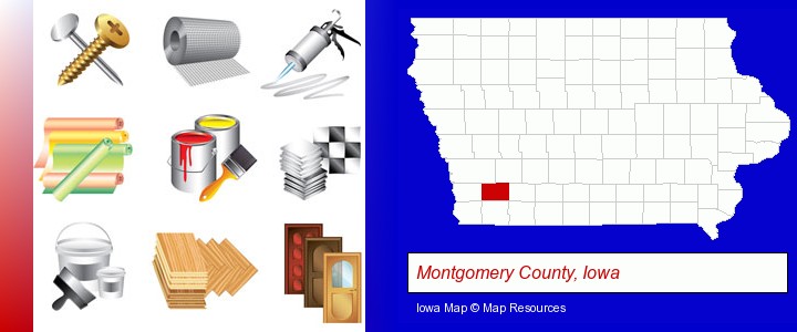 representative building materials; Montgomery County, Iowa highlighted in red on a map