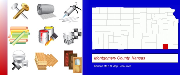 representative building materials; Montgomery County, Kansas highlighted in red on a map