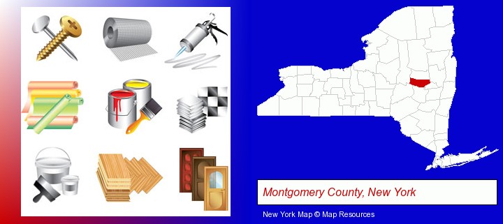 representative building materials; Montgomery County, New York highlighted in red on a map