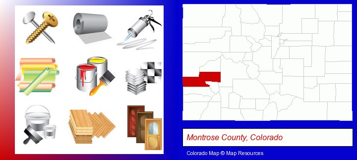 representative building materials; Montrose County, Colorado highlighted in red on a map