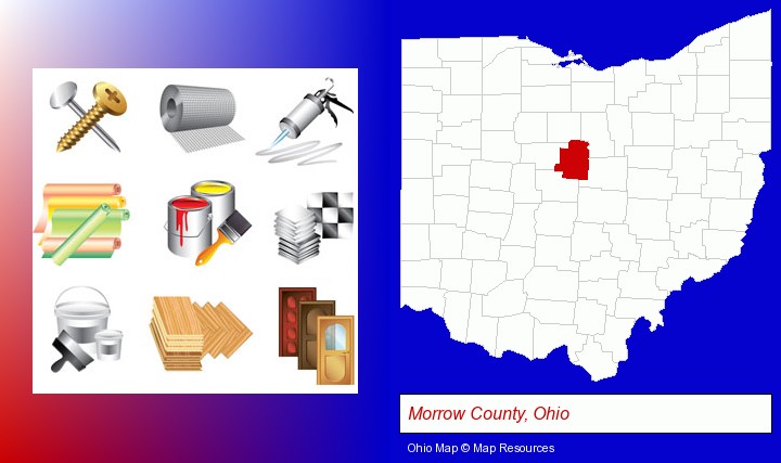 representative building materials; Morrow County, Ohio highlighted in red on a map