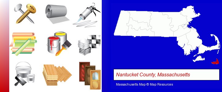 representative building materials; Nantucket County, Massachusetts highlighted in red on a map