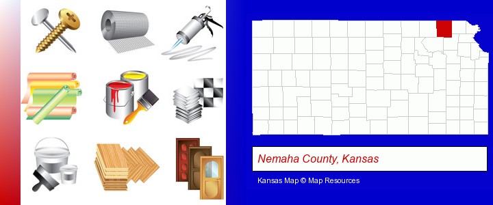 representative building materials; Nemaha County, Kansas highlighted in red on a map