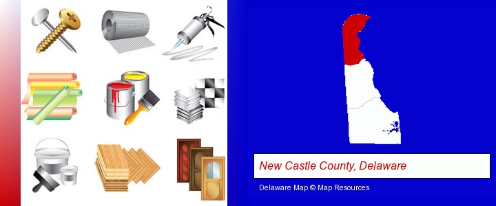 representative building materials; New Castle County, Delaware highlighted in red on a map