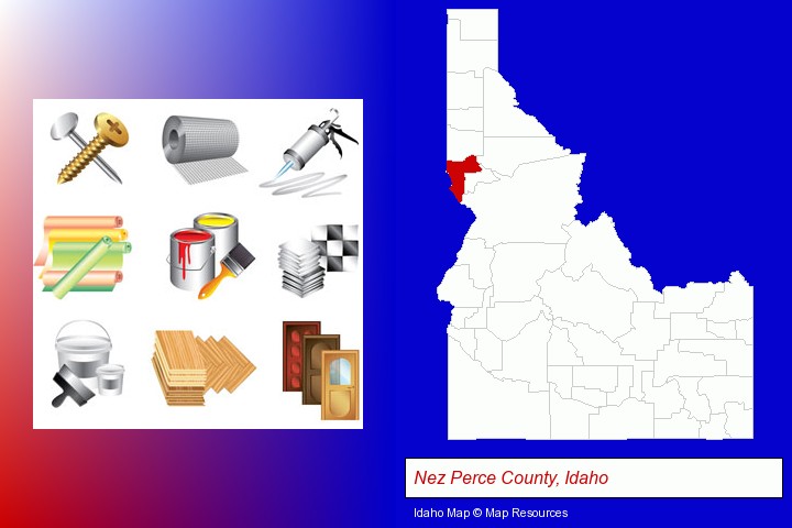 representative building materials; Nez Perce County, Idaho highlighted in red on a map